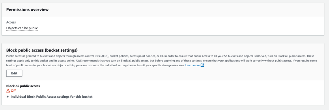 AWS s3 permissions tab