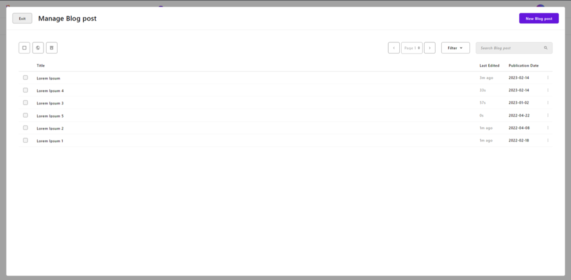 manage blog posts index