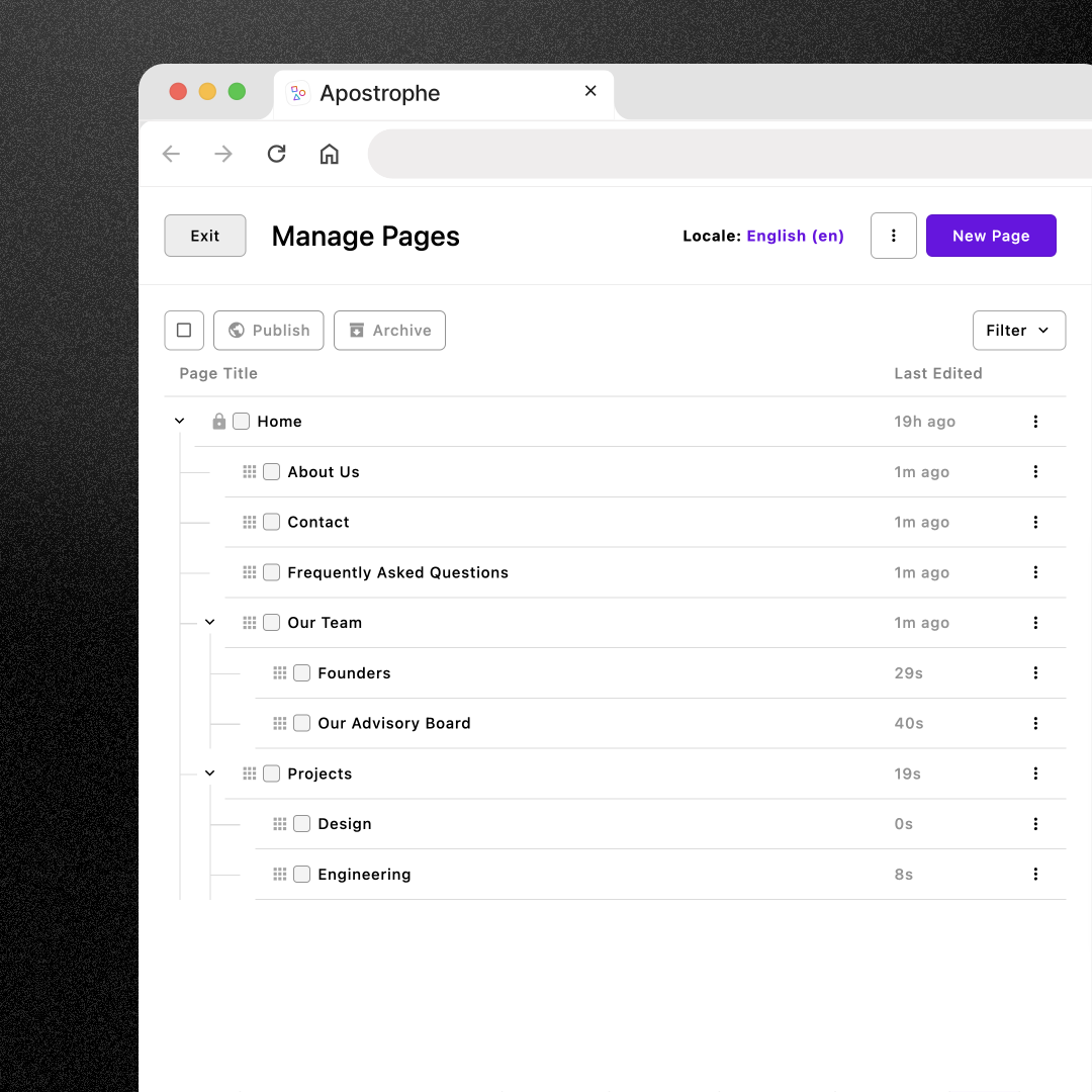 Screenshot of bulk page updates