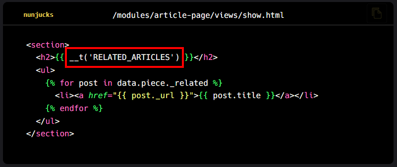 Code showing how to expose strings for translation