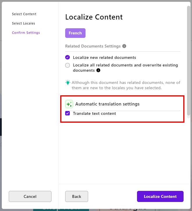 Automatic translations adds extra options to the translation wizard
