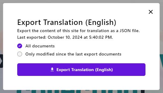 Confirmation modal for translation file export