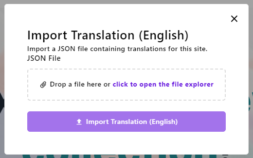 JSON translation import modal