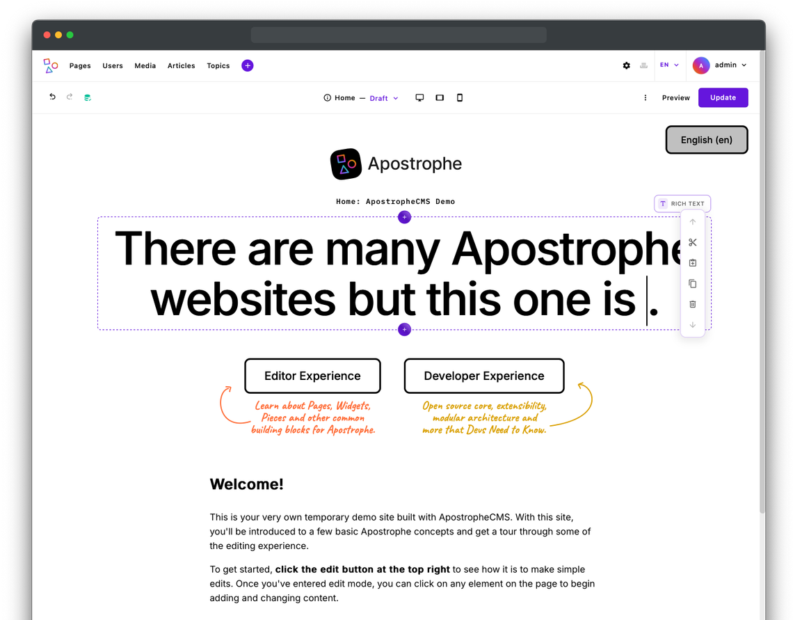 ApostropheCMS public demo screenshot