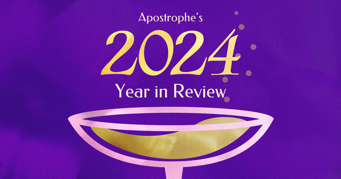 Champagne glass with 2024 year in review banner