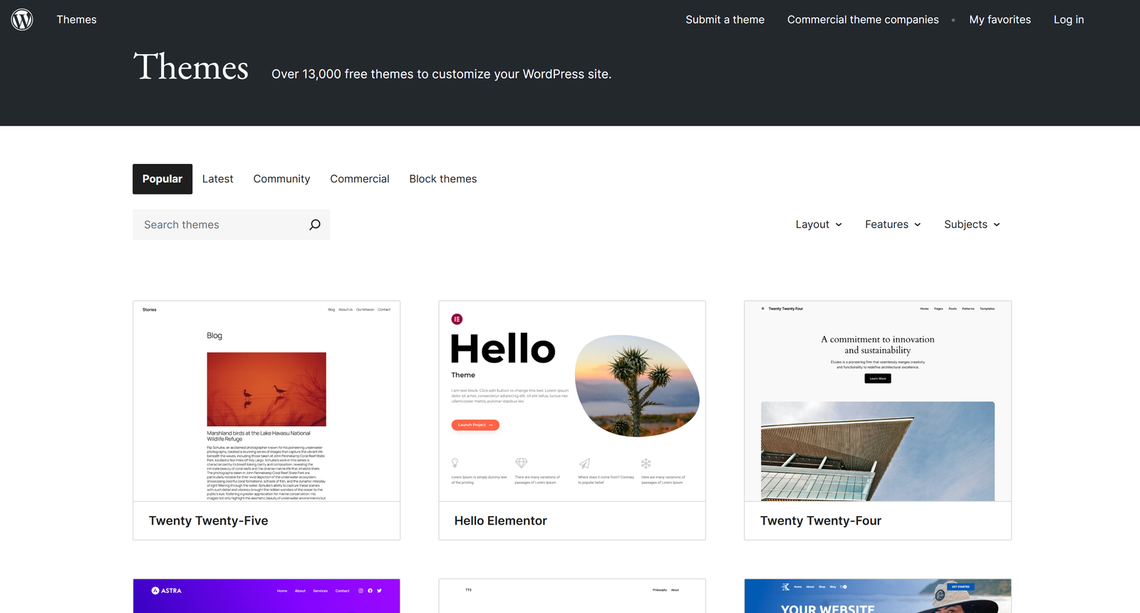 WordPress has a large library of themes