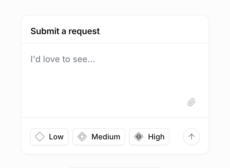 A "submit a request" form with buttons for varying levels of urgency.